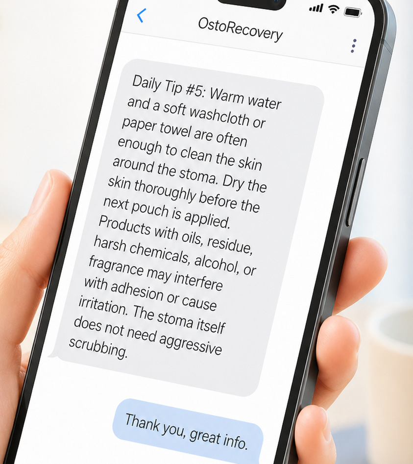 A phone displaying an example OstoRecovery text tip.